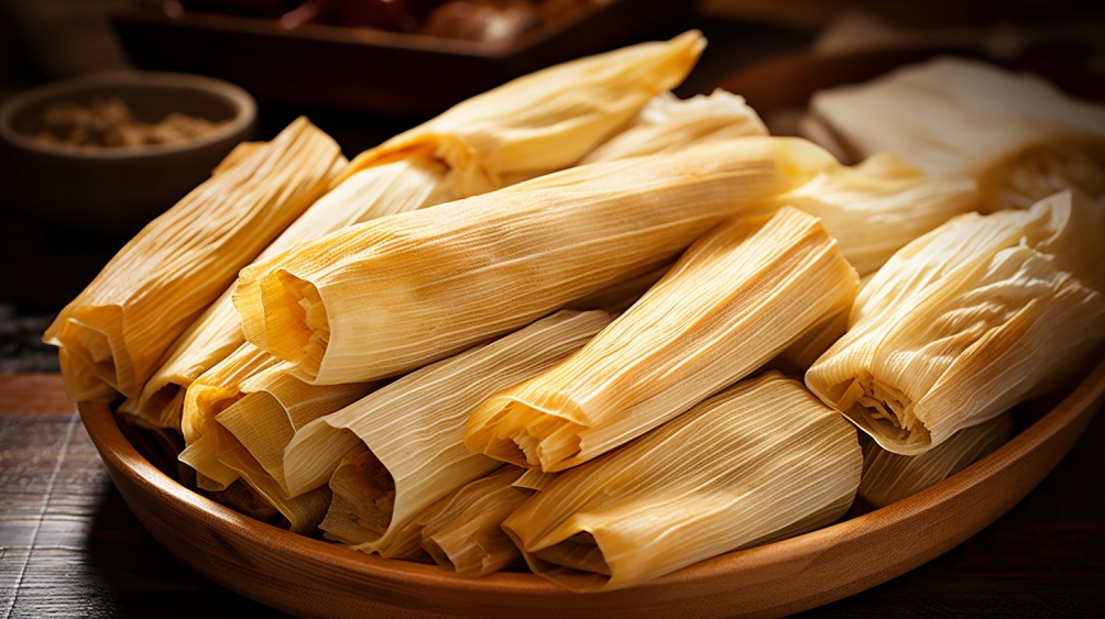 Dish stacked with an assortment of tamales