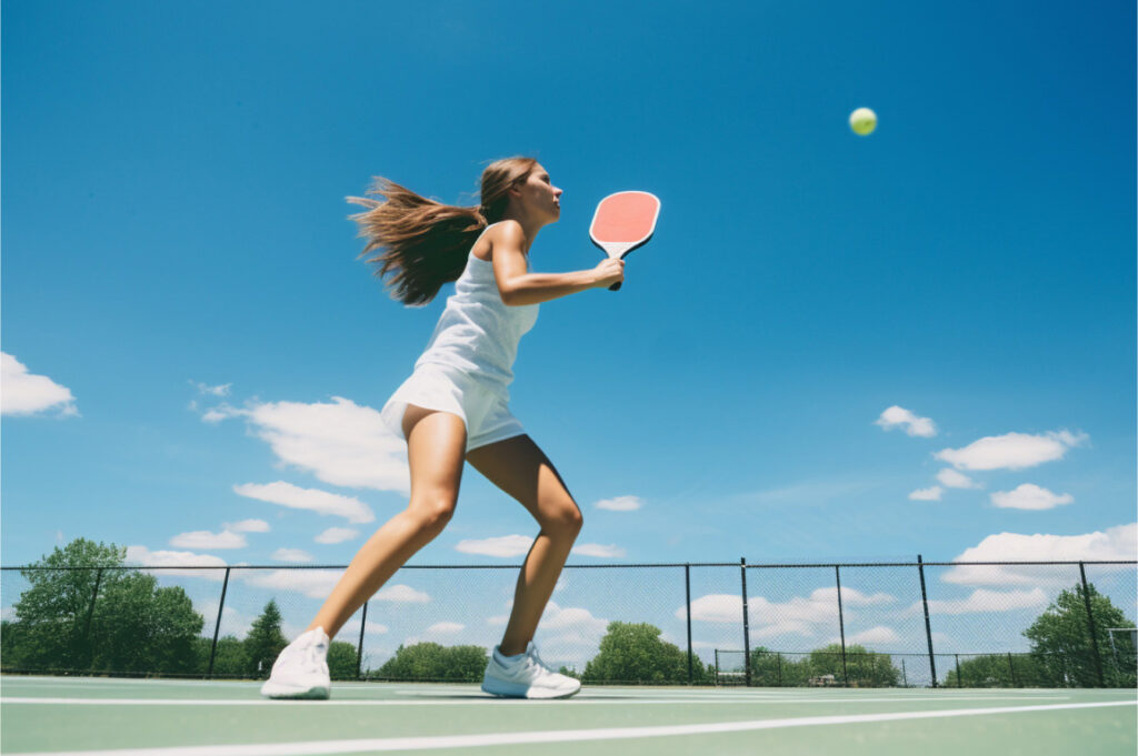 Girl playing pickleball on an outdoor court