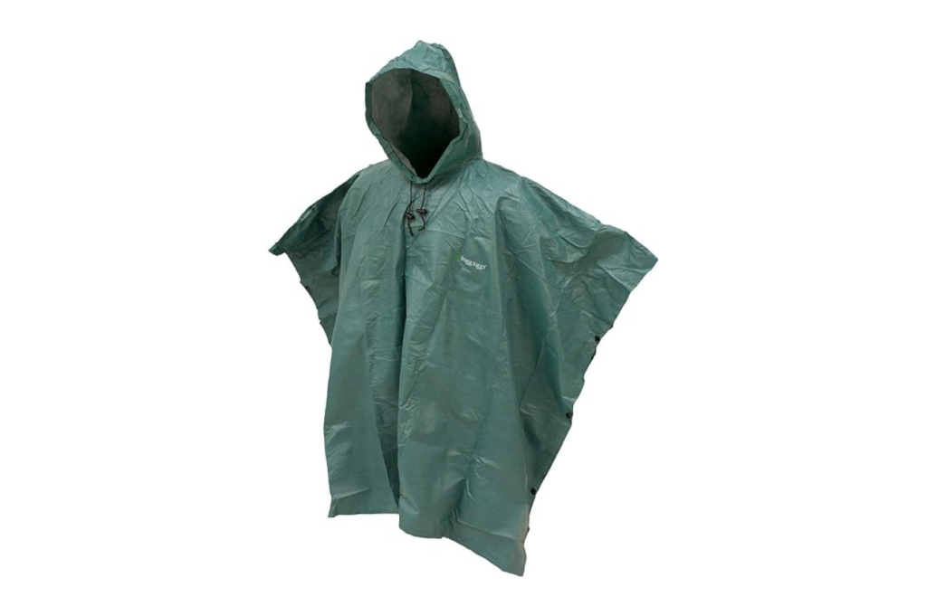A green, waterproof, breathable poncho