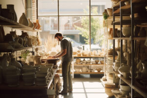 Man Standing in a Pottery Store Browsing Goods