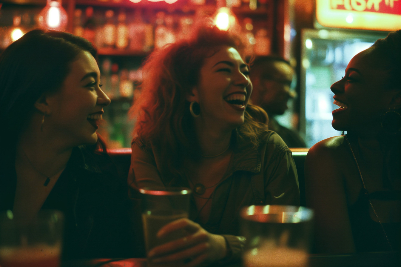 Group of friends enjoying a night at a dive bar