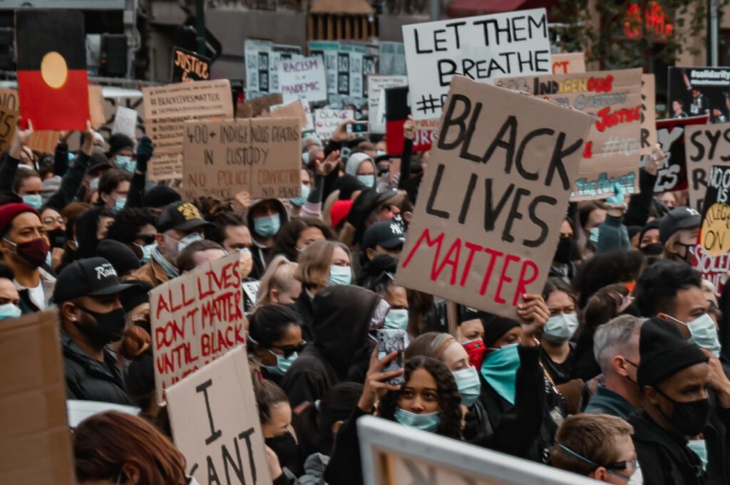 People participating in a Black Lives Matter protest.