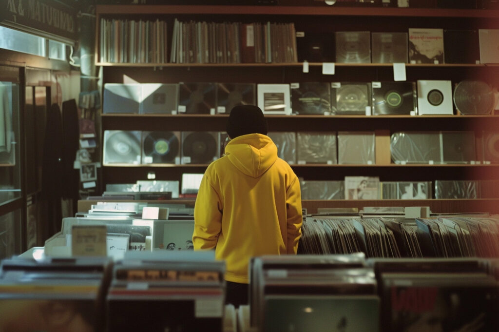 Person Shopping in a Record Store