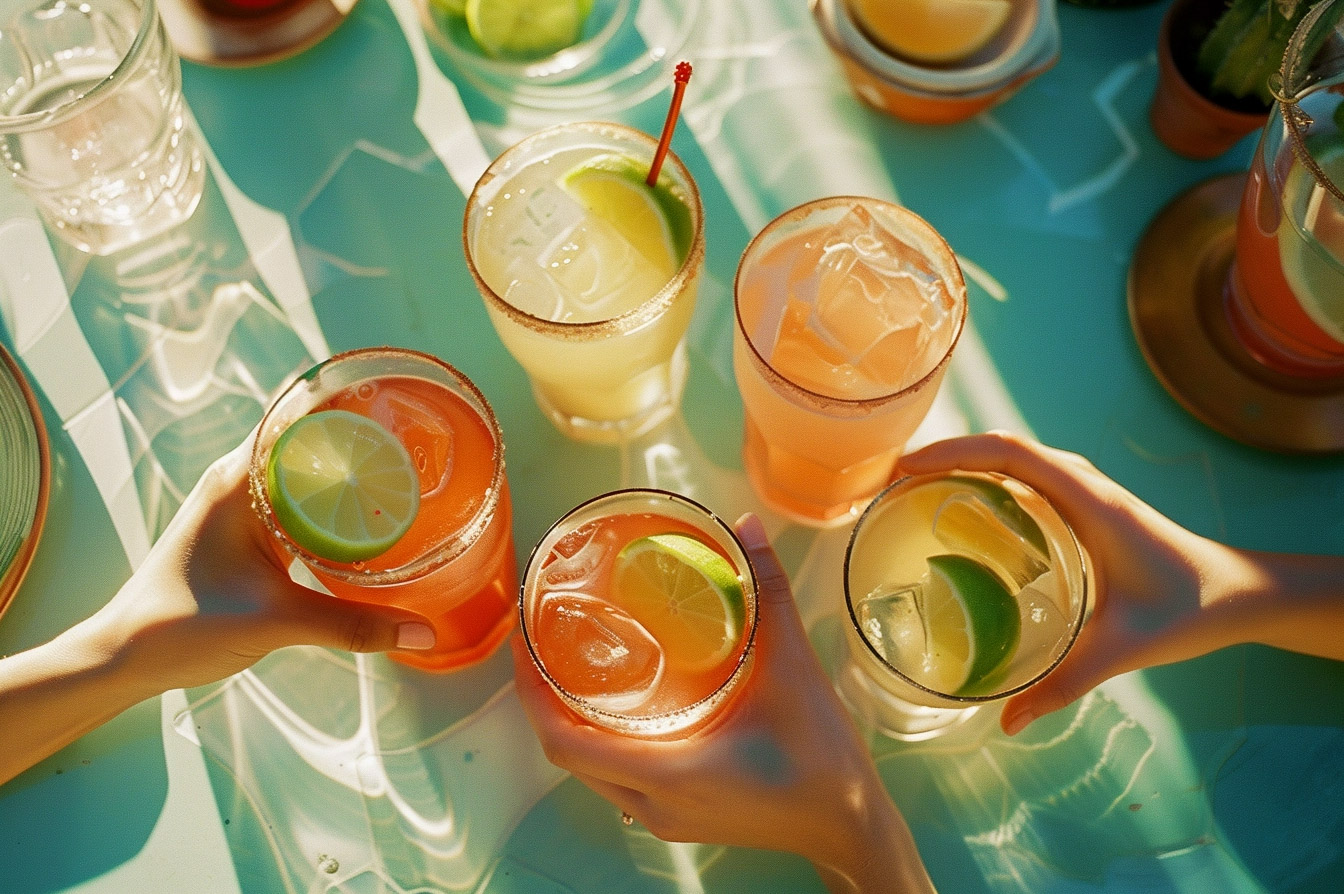 A table filled with vibrant drinks