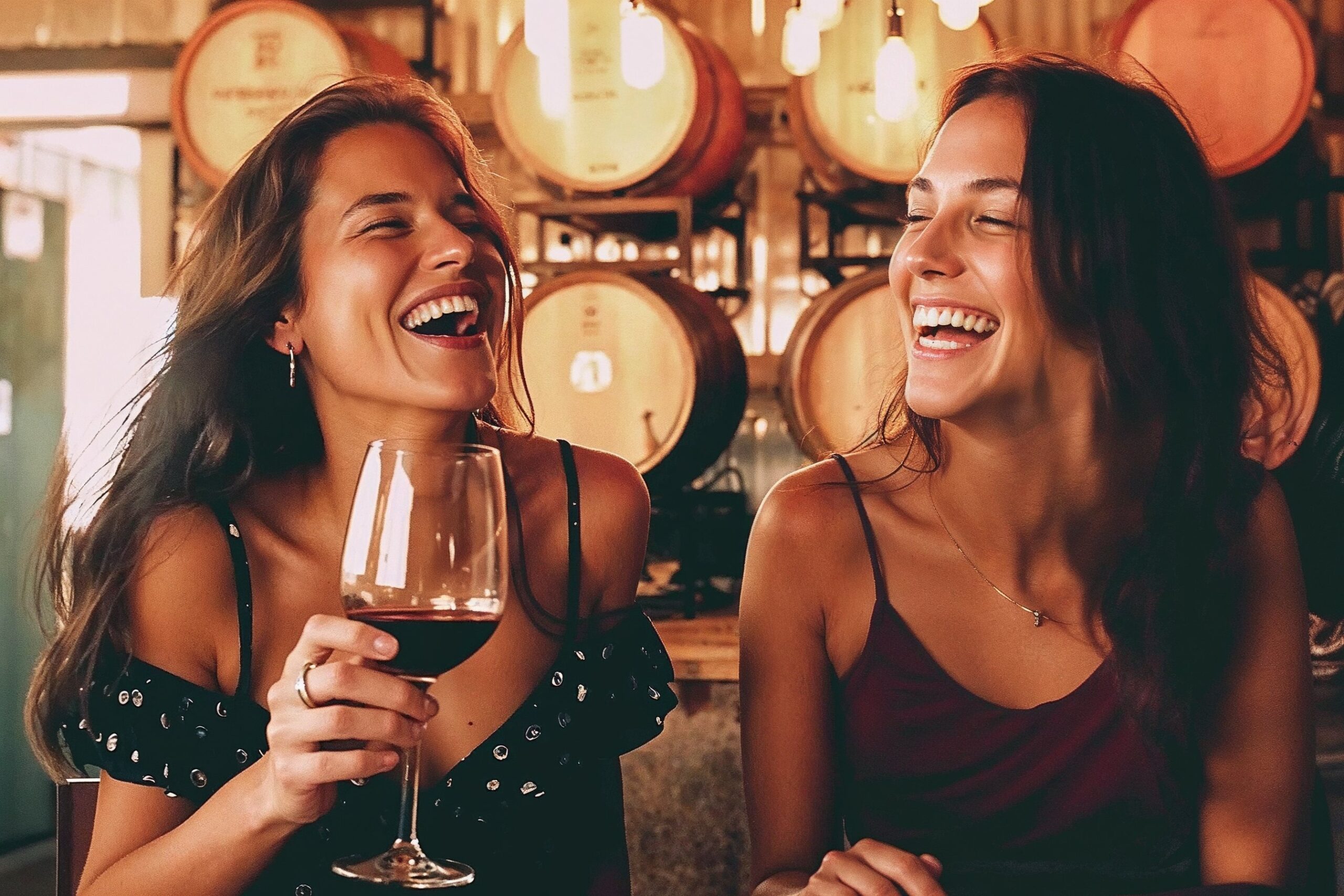 Women laughing at a winery